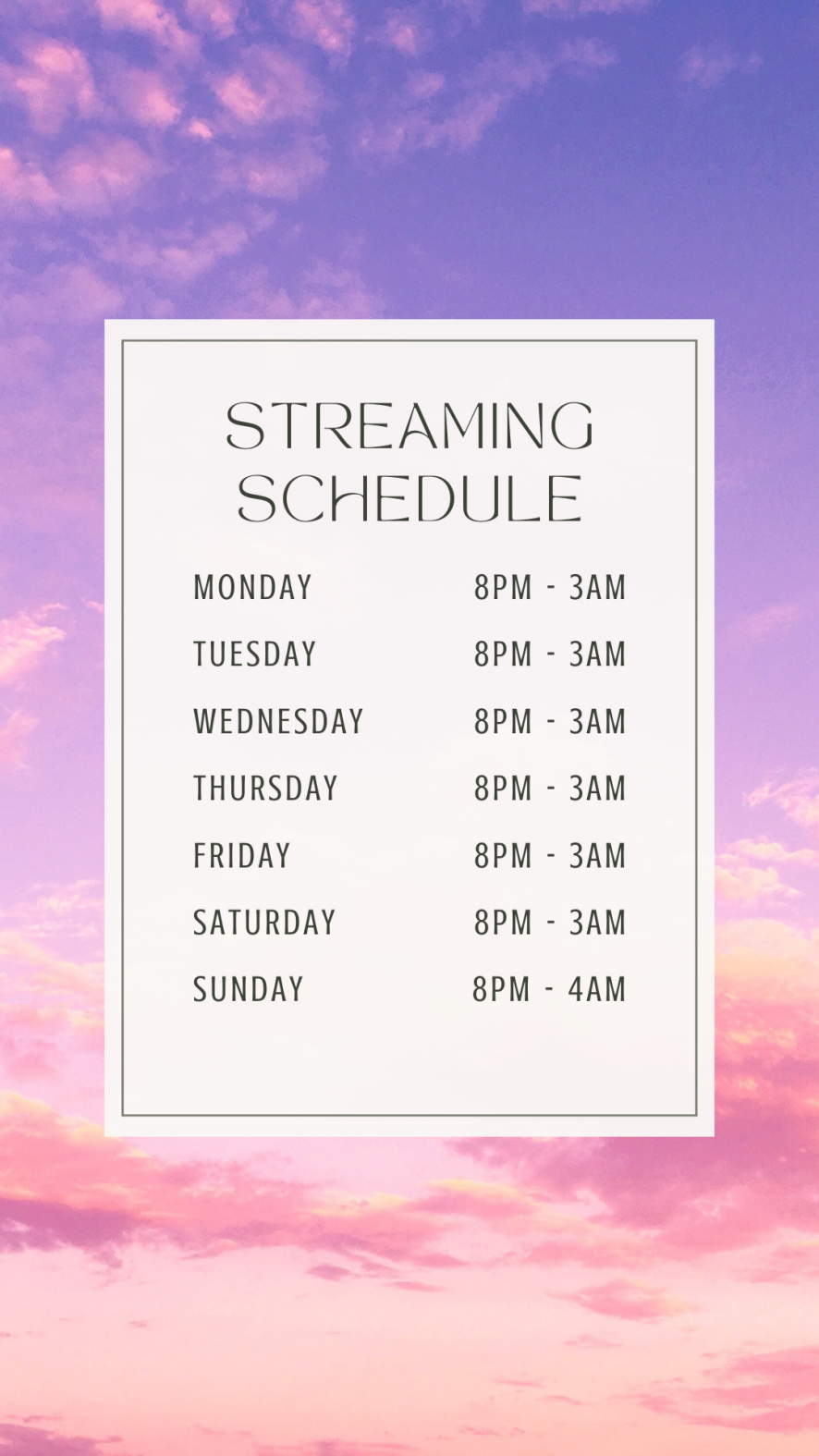 Streaming Schedule