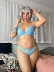 TheRealSeska Blue Satin Bra & Thong 2024 Pic 8