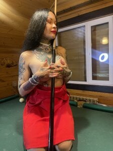 Megan_Black_Moon Just me, a red dress, and a game of billiards — who’s ready to play? 🎱🔥#heels#tattoo#brunette Pic 5